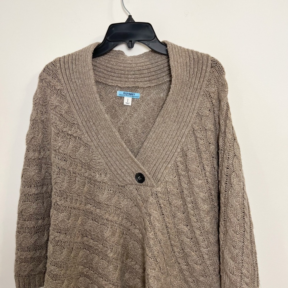 Old Navy Women Brown‎ Cable Knit Asymmetrical Poncho Sweater S - Picture 3 of 8